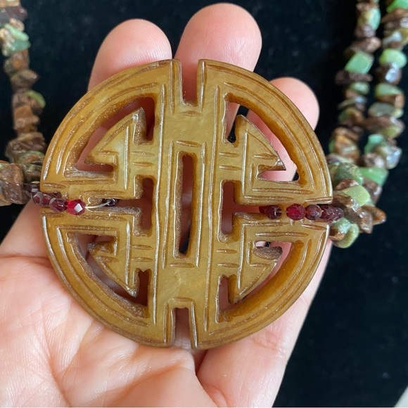 Brown Nephrite Jade Ornate Carved 2.25" Pendant Adjustable Statement Necklace - Picture 6 of 16